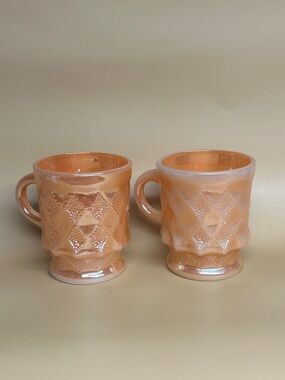 Fire King Vintage Peach Lustre Mug Kimberly pattern 1950s Anchor Hocking mug